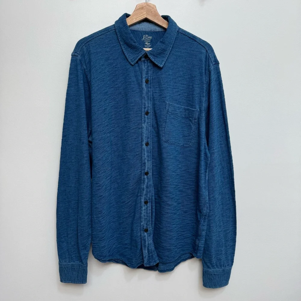 J. Crew Indigo Knit Good Cotton Yarns Garment Dyed Harbor Button Up Shirt Large